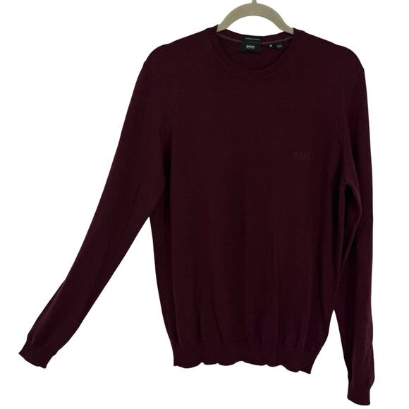 Boss Regular Fit Sweater Extrafine Merino Maroon Size Medium Crew Neck Pullover - Picture 1 of 12